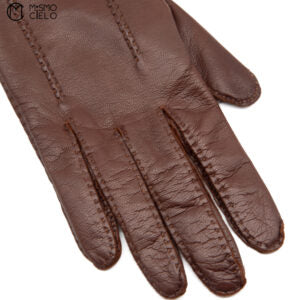 Brown Series Leather Gloves with Gold Buttons