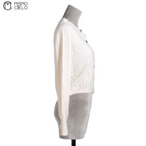 White Coco Mark Button Cardigan