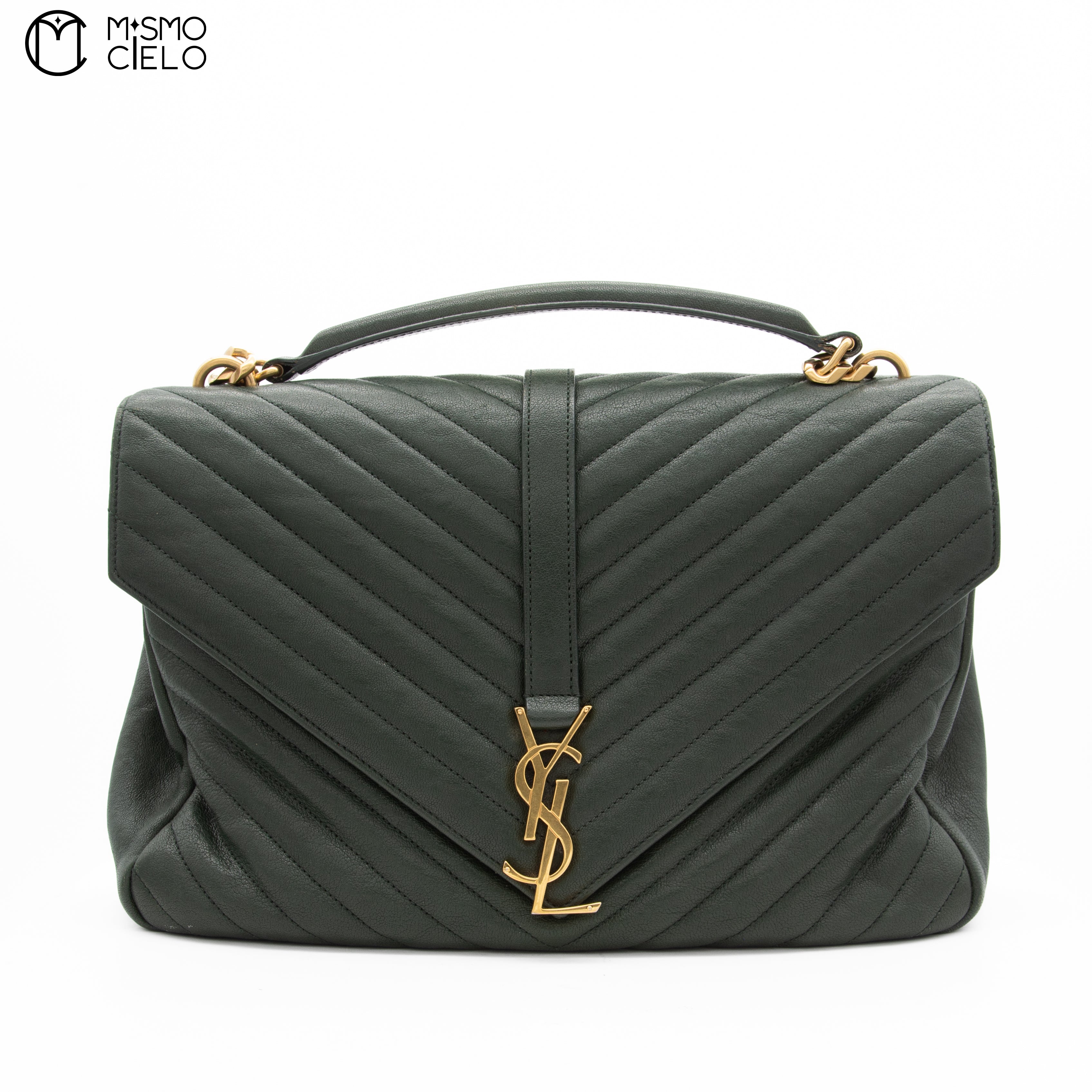 Dark Green V Stitch Shoulder Bag  and Leather Strap