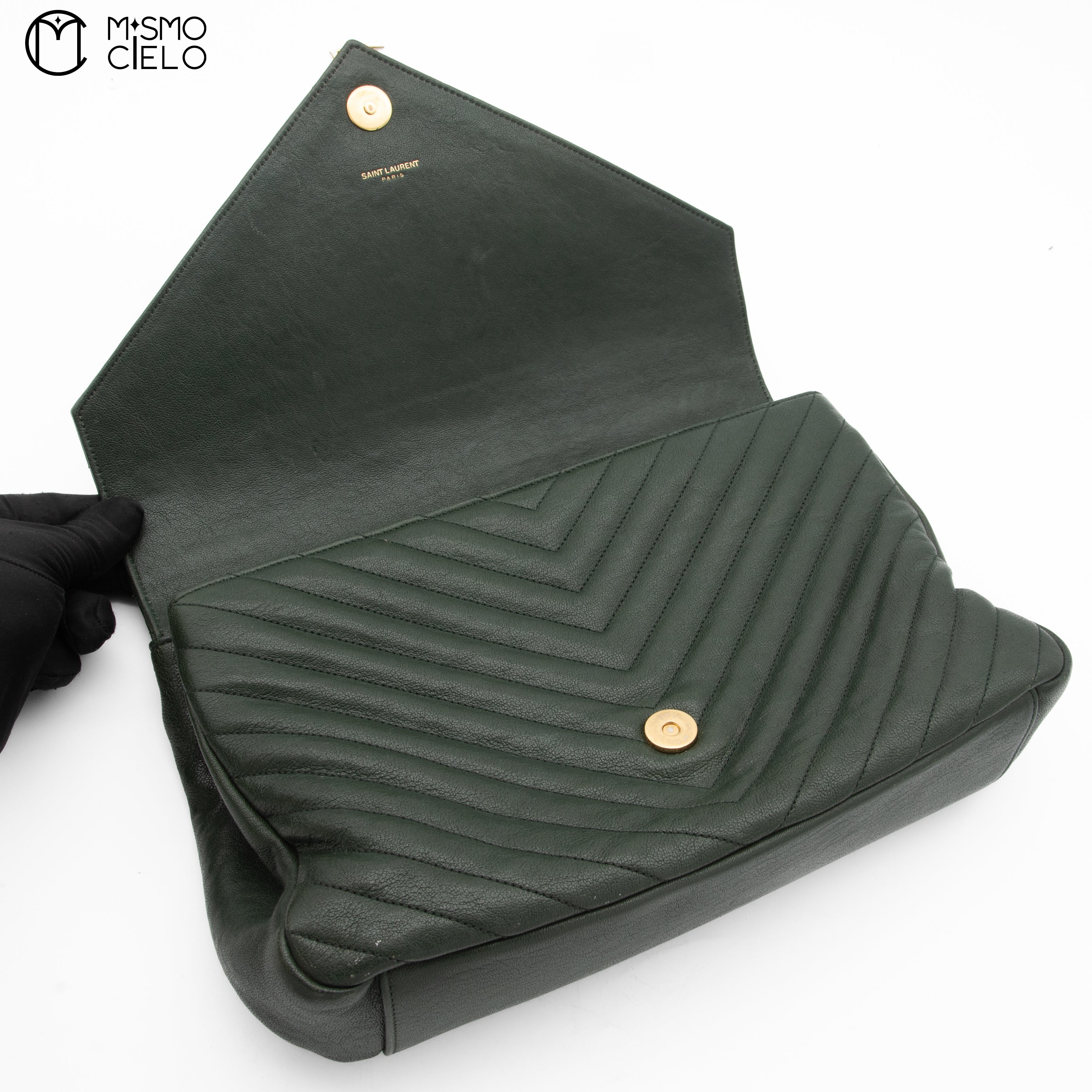 Dark Green V Stitch Shoulder Bag  and Leather Strap