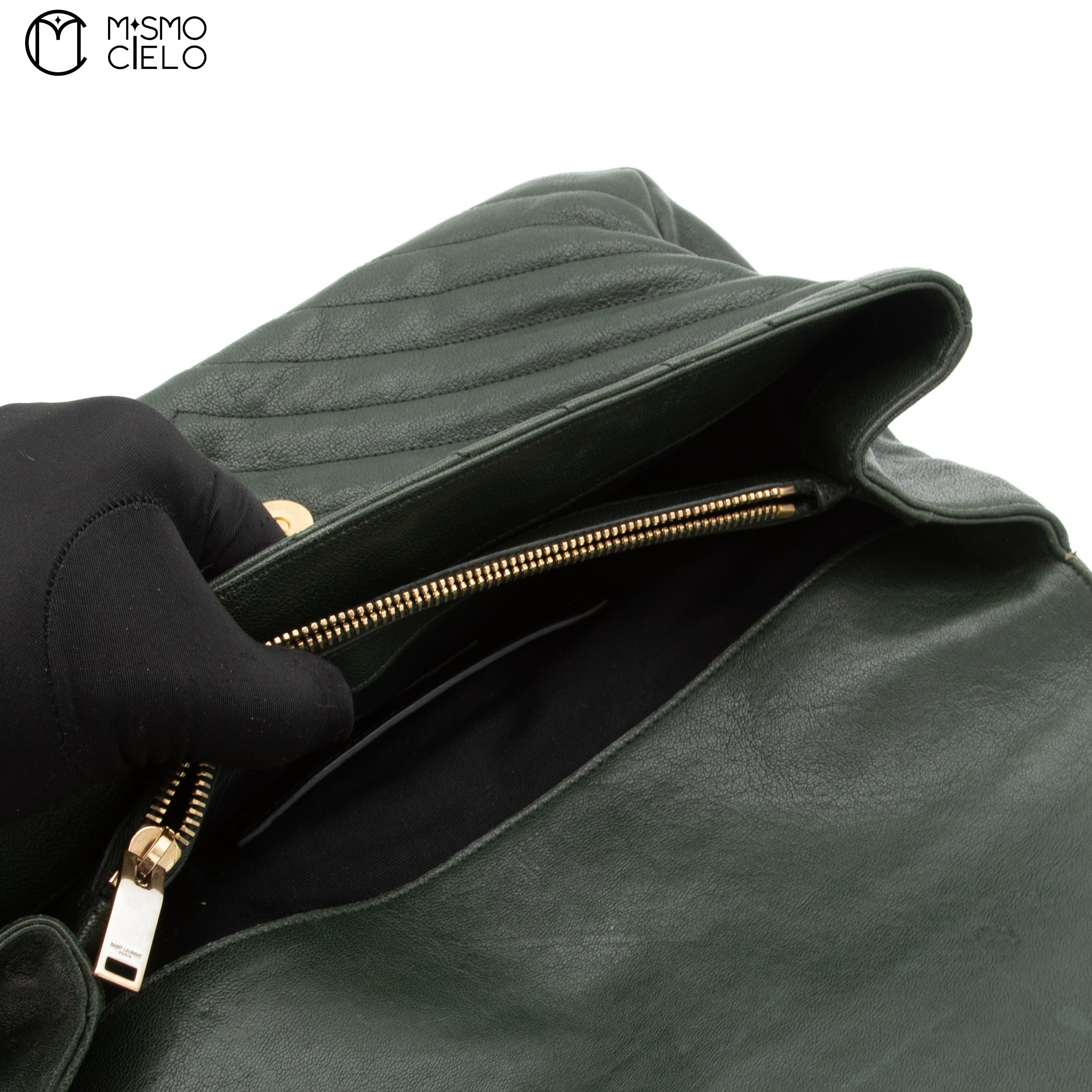 Dark Green V Stitch Shoulder Bag  and Leather Strap