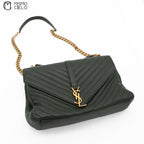 Dark Green V Stitch Shoulder Bag  and Leather Strap