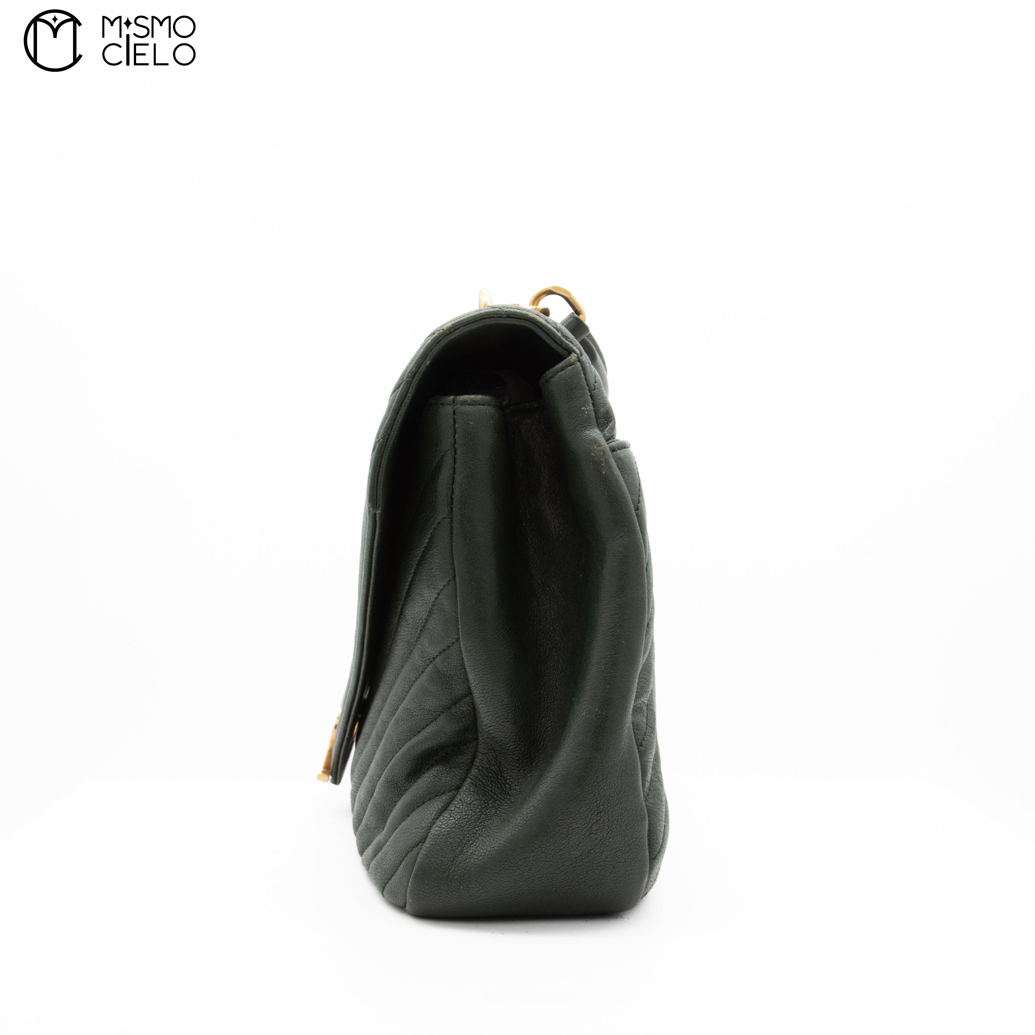 Dark Green V Stitch Shoulder Bag  and Leather Strap