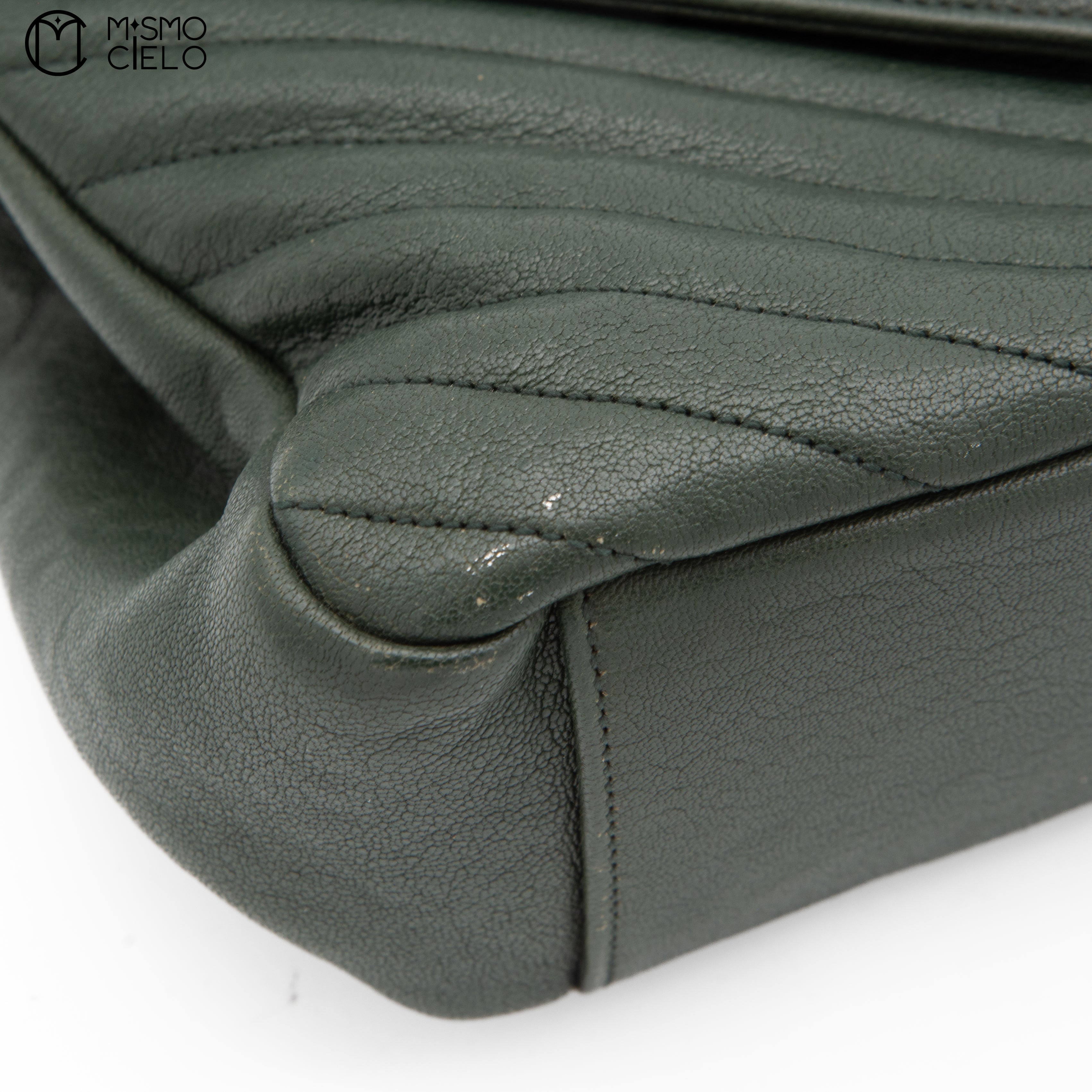 Dark Green V Stitch Shoulder Bag  and Leather Strap