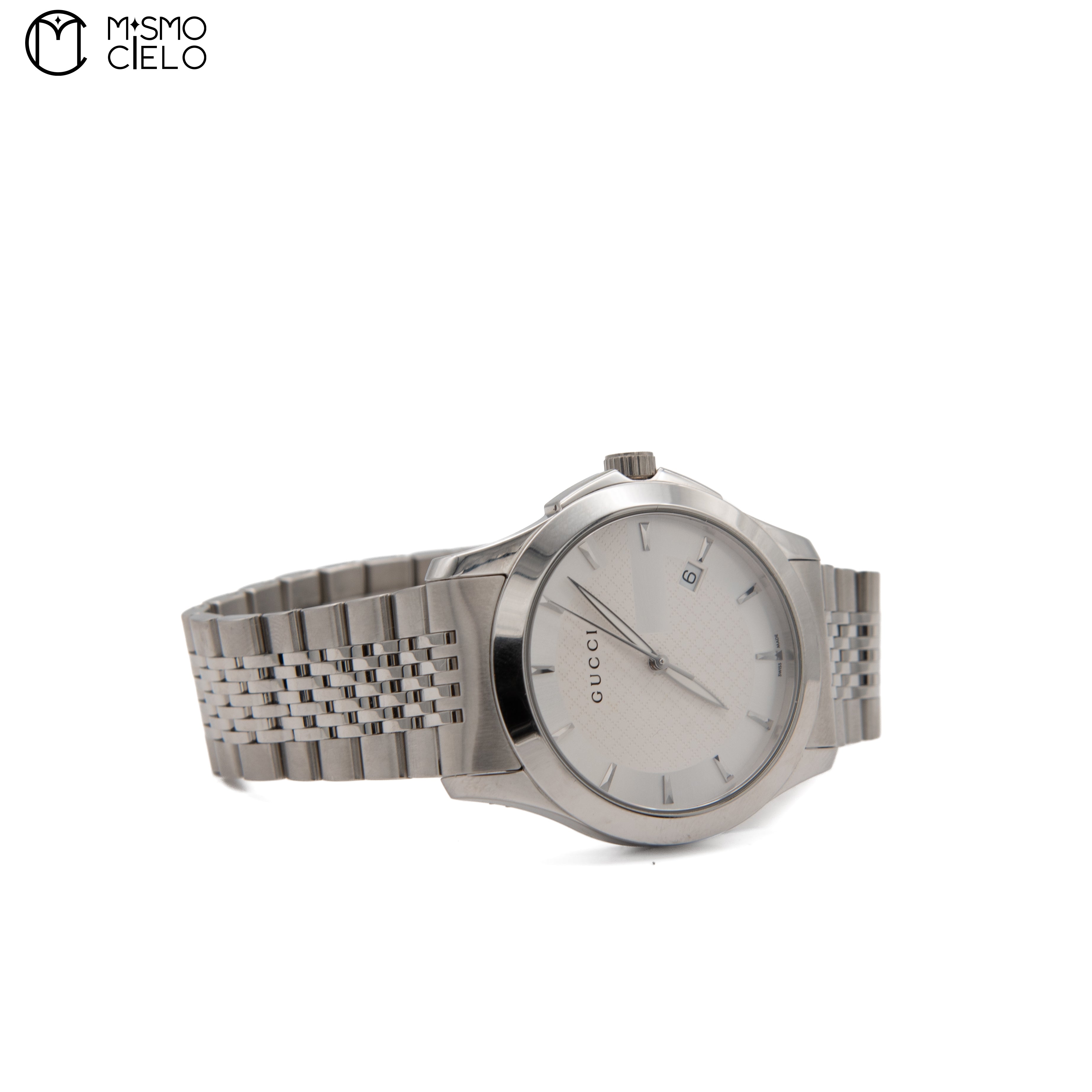 126.4 White Face Timeless G Date Quartz Stainless Steel Watch *