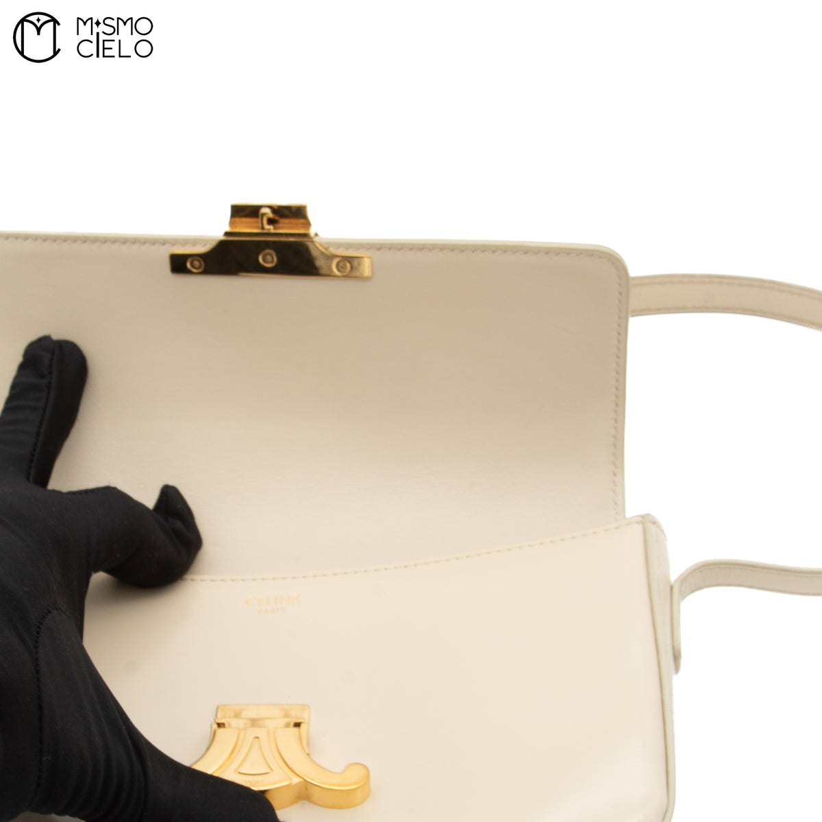 Cream Triomphe Calfskin Claude Shoulder Bag