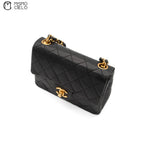 Black Lambskin Mini Square Ram Chain Handbag *