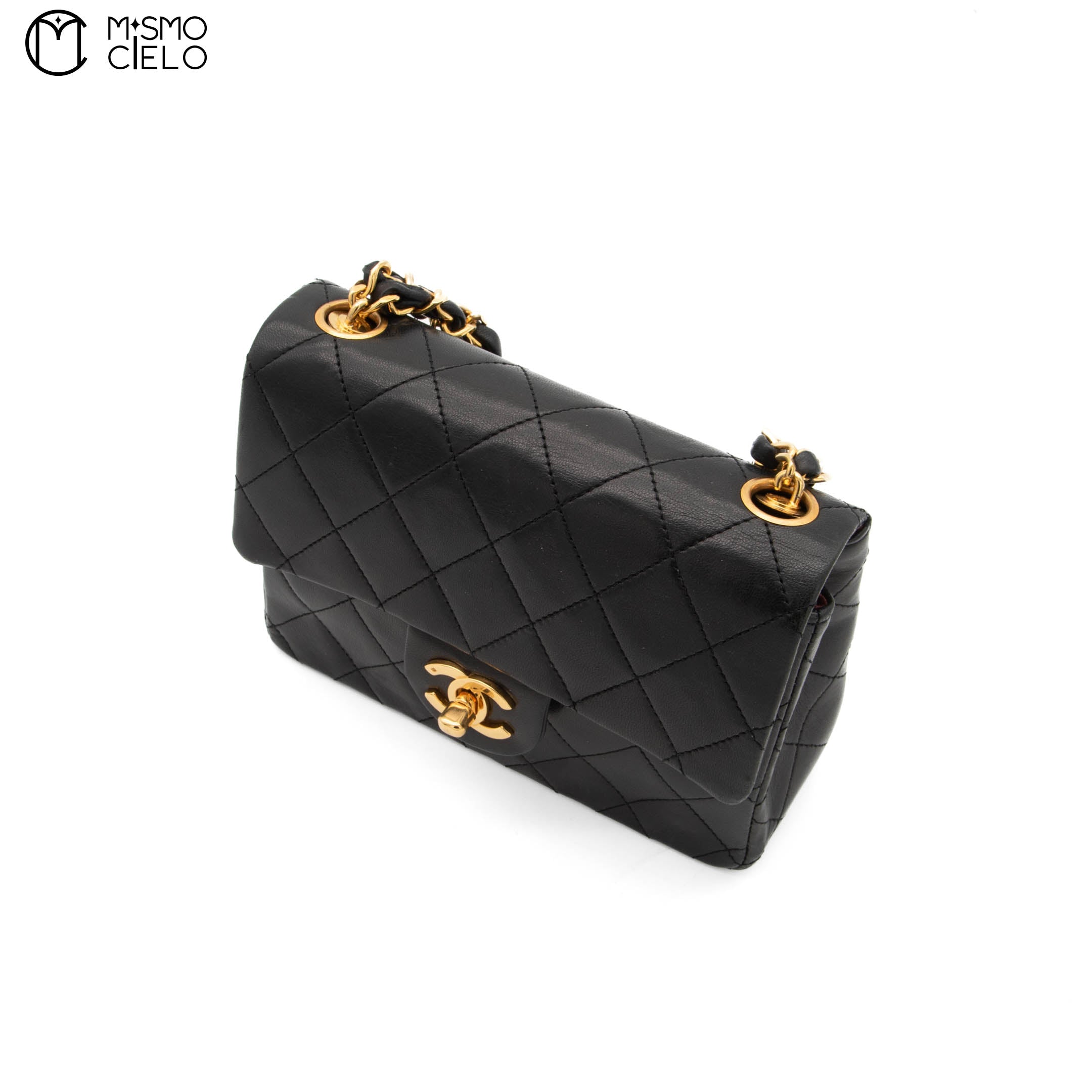 Black Lambskin Mini Square Ram Chain Handbag *