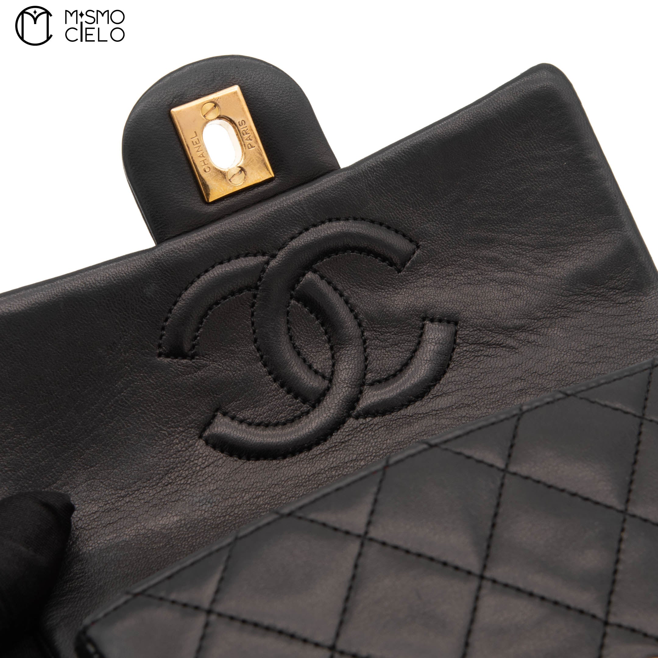 Black Lambskin Mini Square Ram Chain Handbag *