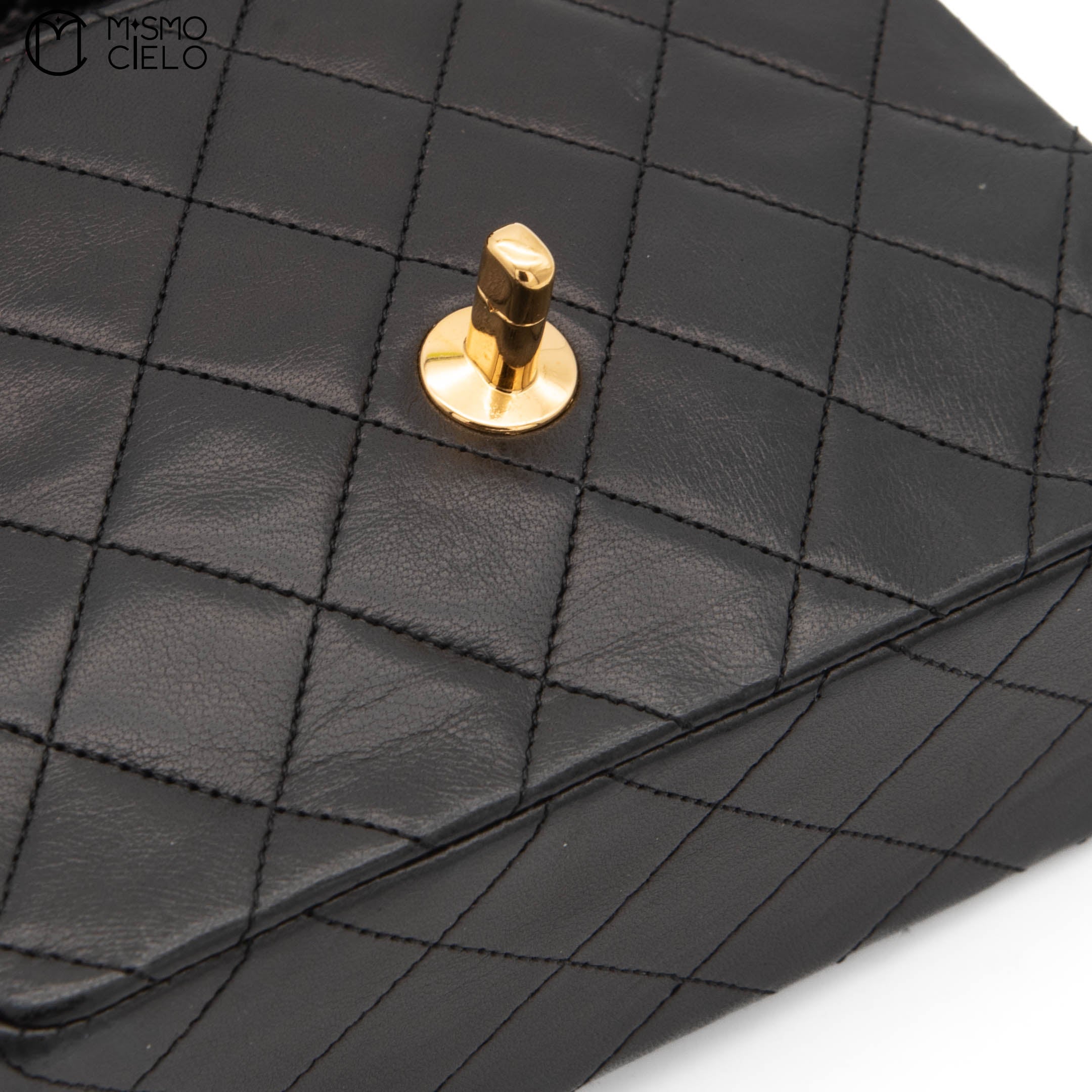 Black Lambskin Mini Square Ram Chain Handbag *