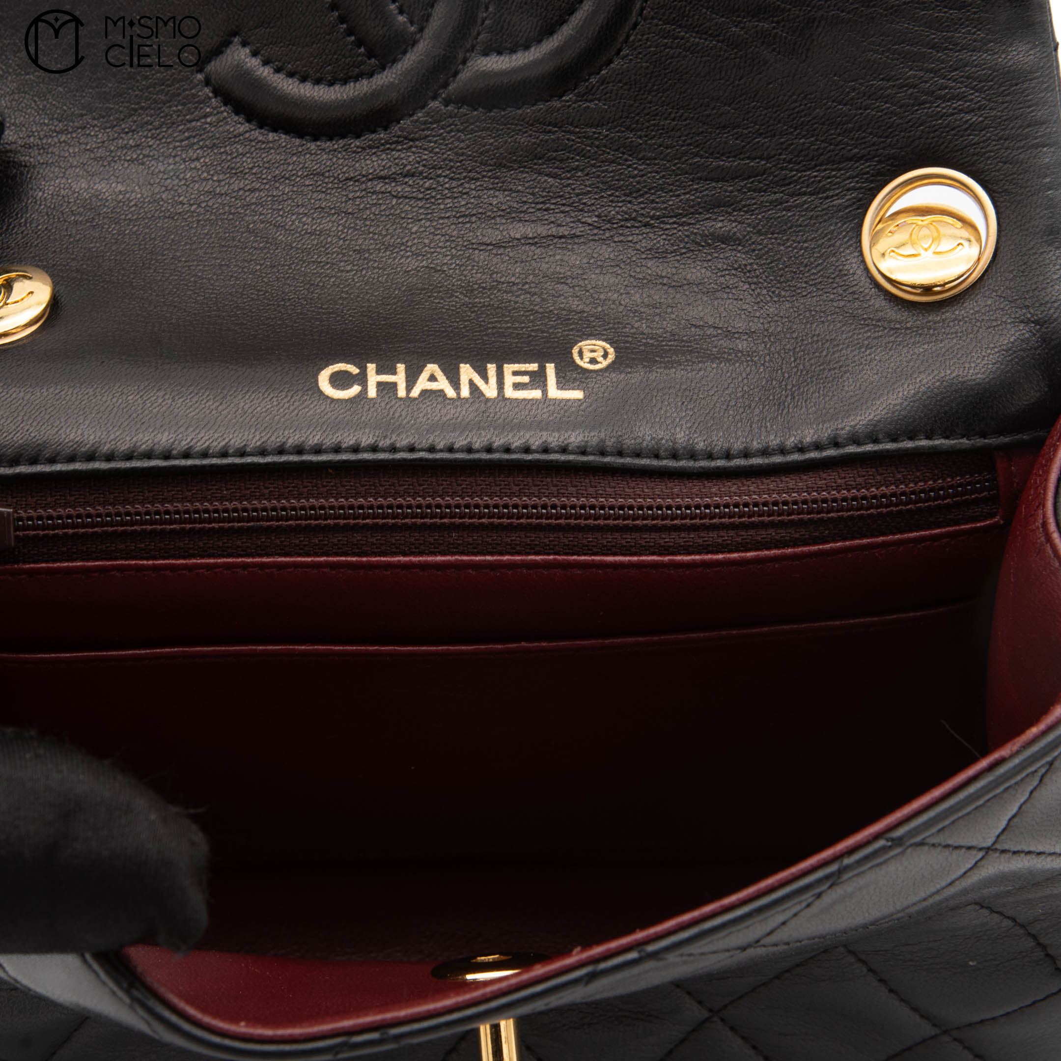 Black Lambskin Mini Square Ram Chain Handbag *