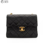Black Lambskin Mini Square Ram Chain Handbag *