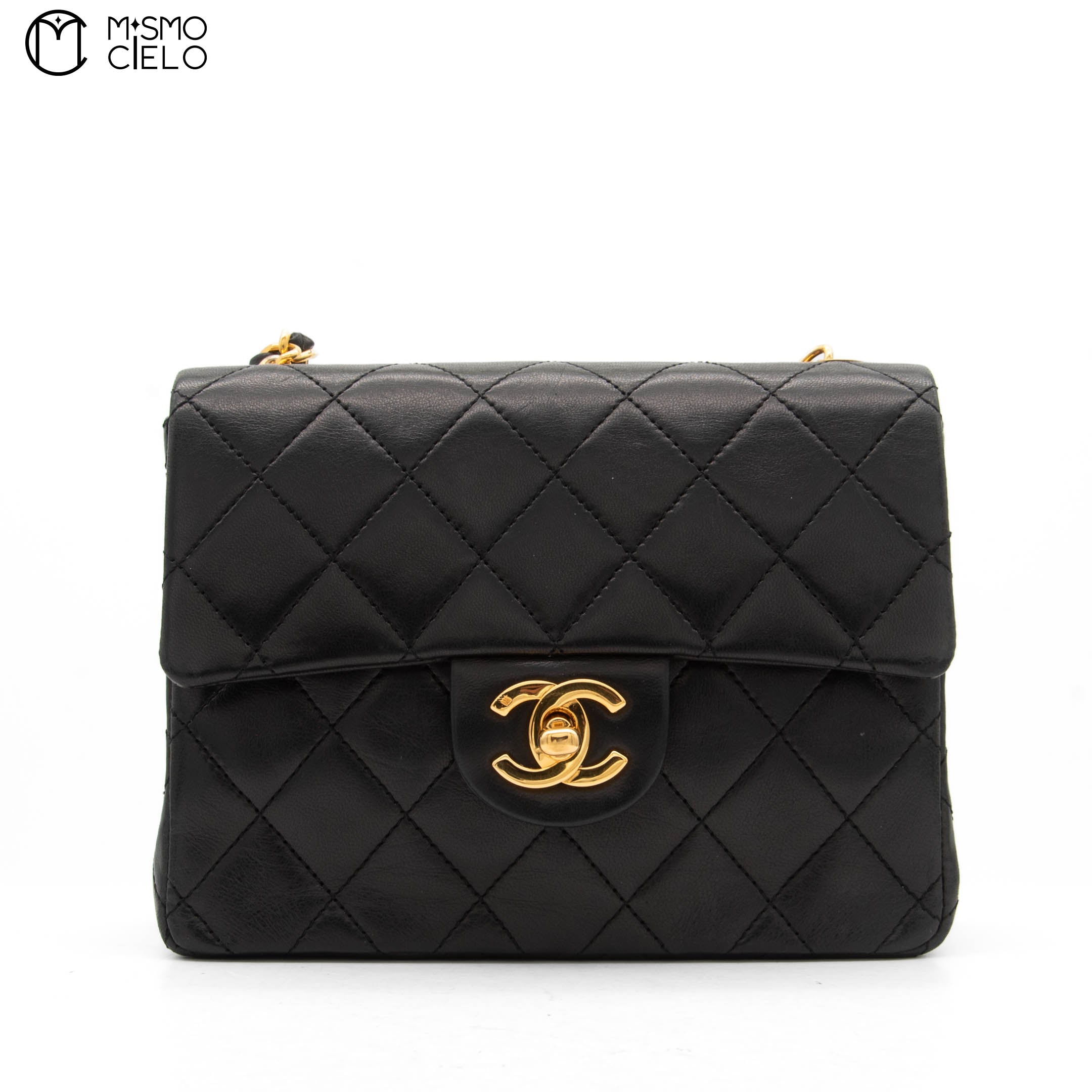 Black Lambskin Mini Square Ram Chain Handbag *