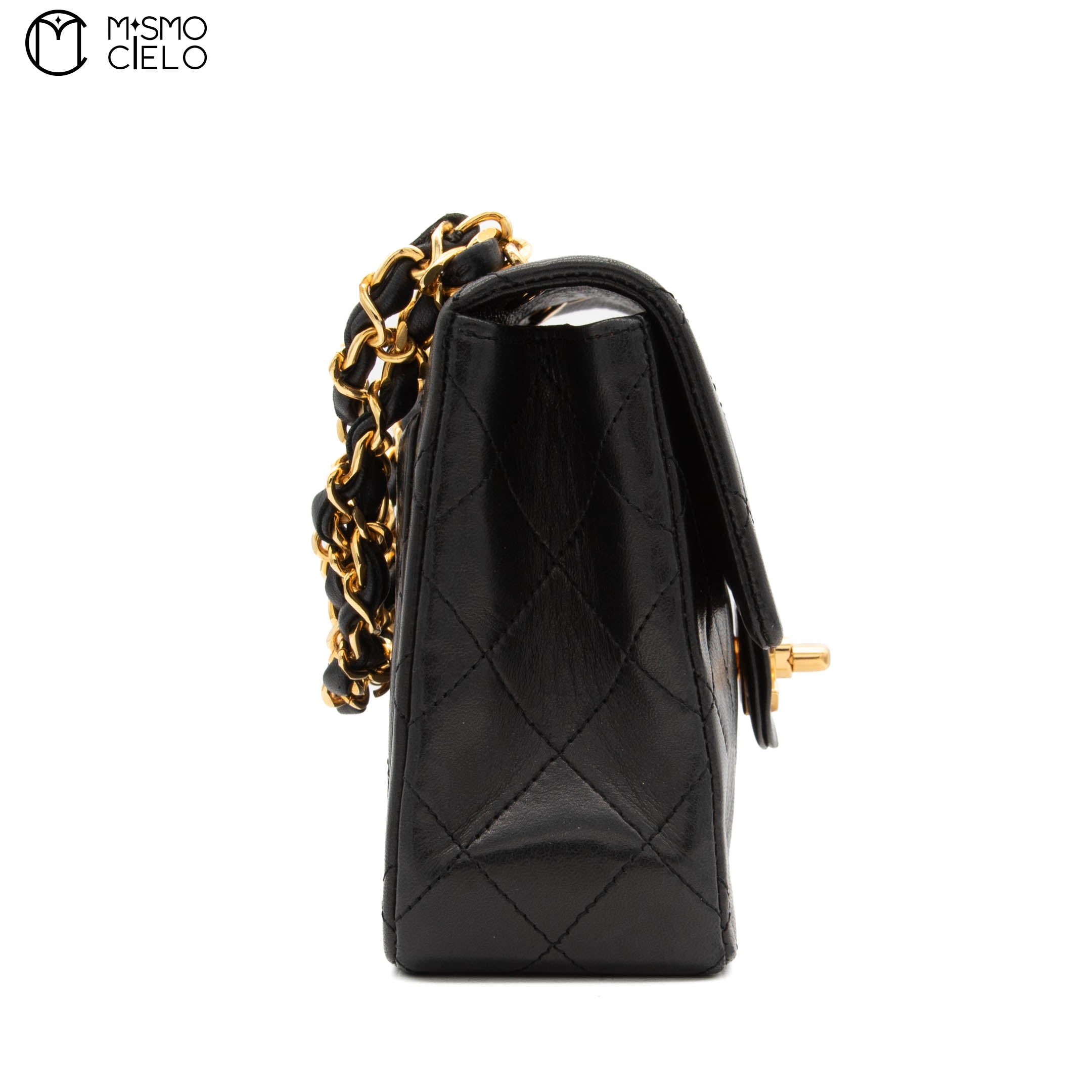 Black Lambskin Mini Square Ram Chain Handbag *