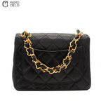 Black Lambskin Mini Square Ram Chain Handbag *