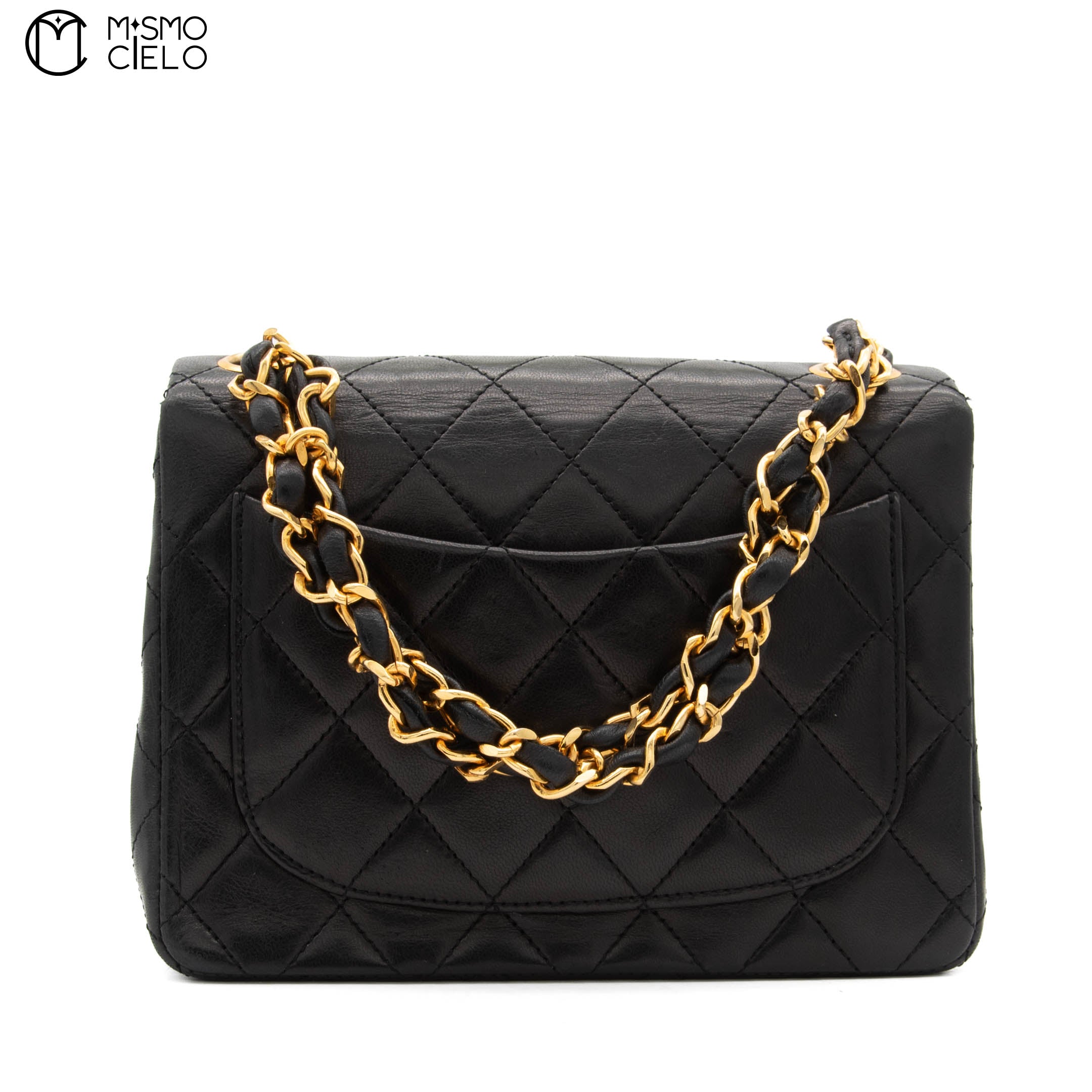 Black Lambskin Mini Square Ram Chain Handbag *