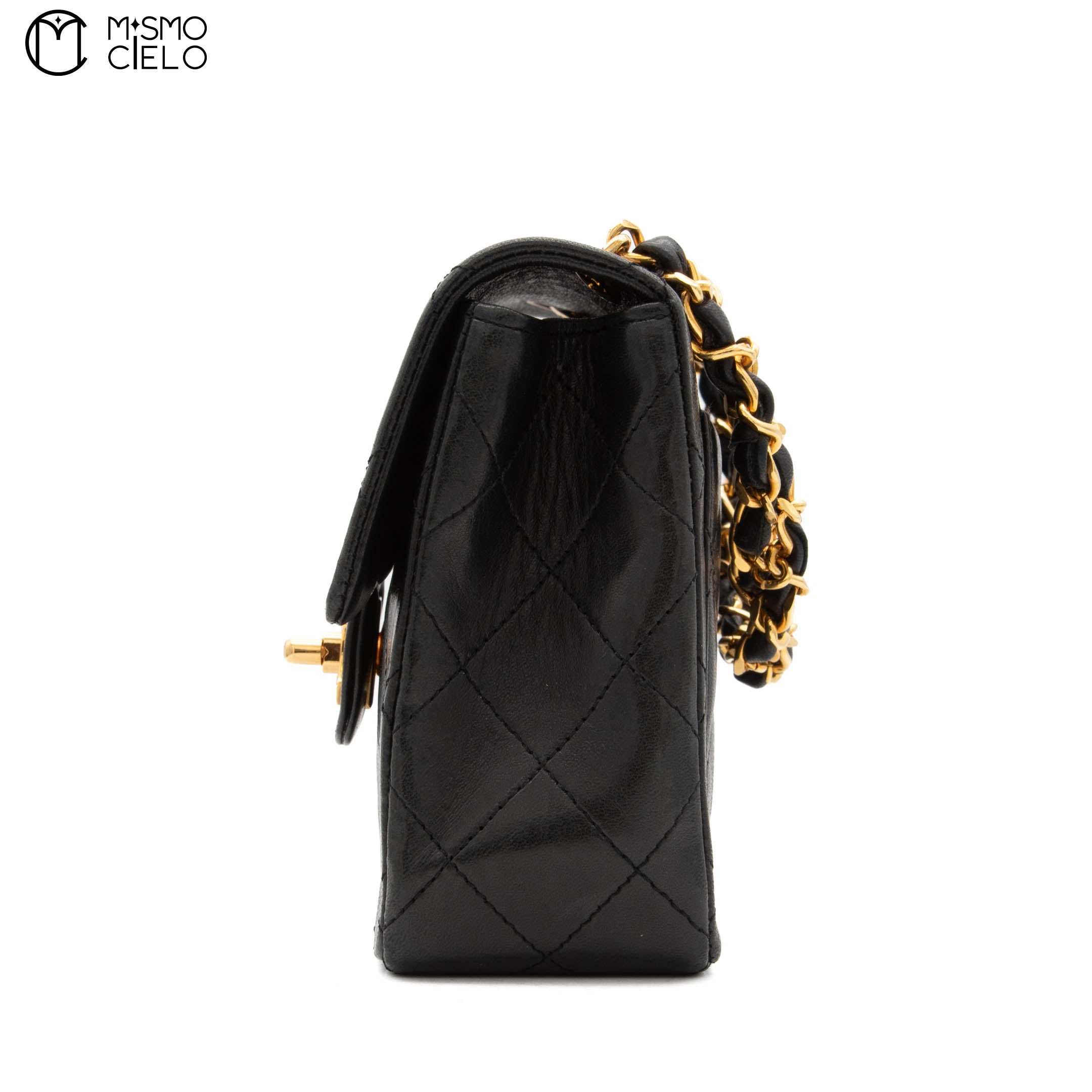 Black Lambskin Mini Square Ram Chain Handbag *
