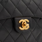 Black Lambskin Mini Square Ram Chain Handbag *