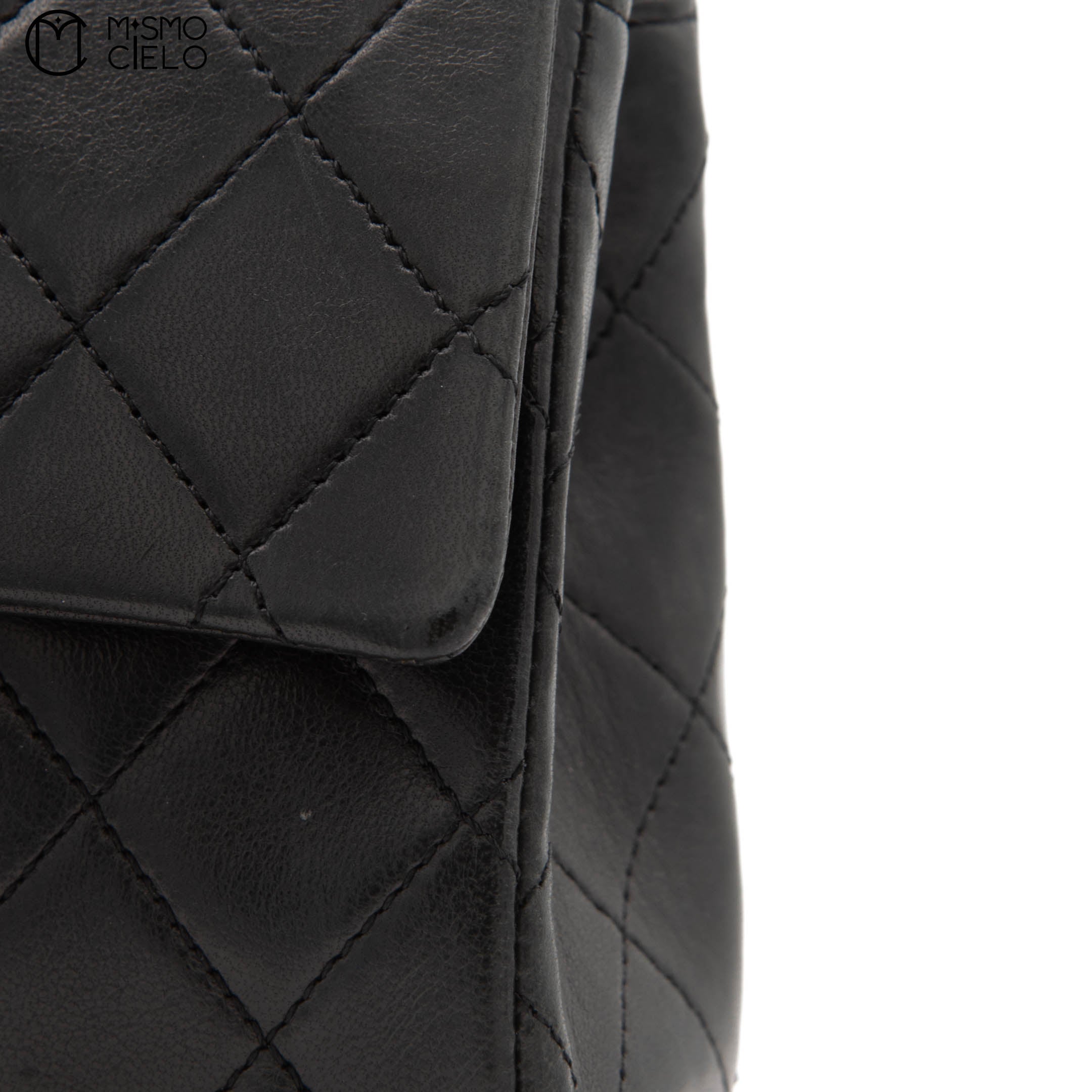 Black Lambskin Mini Square Ram Chain Handbag *