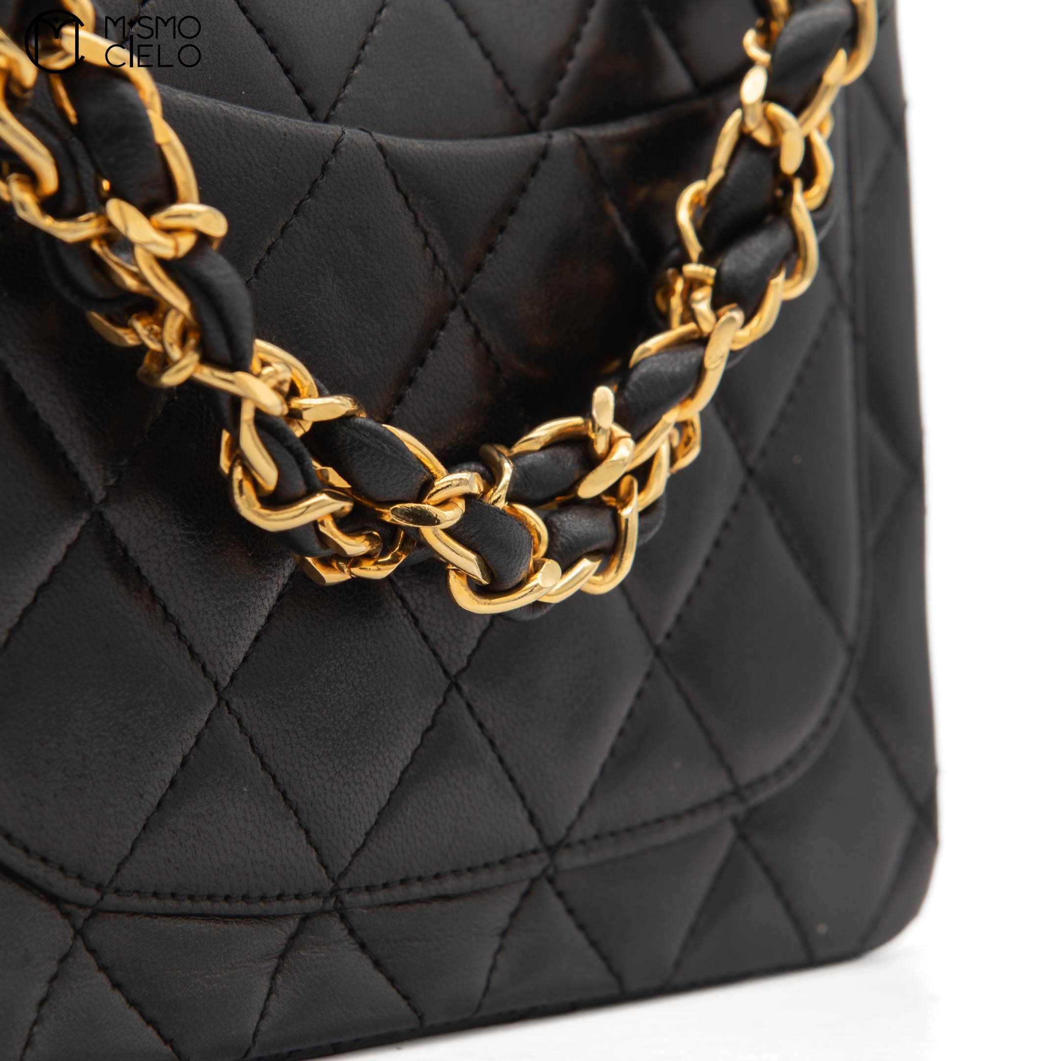 Black Lambskin Mini Square Ram Chain Handbag *