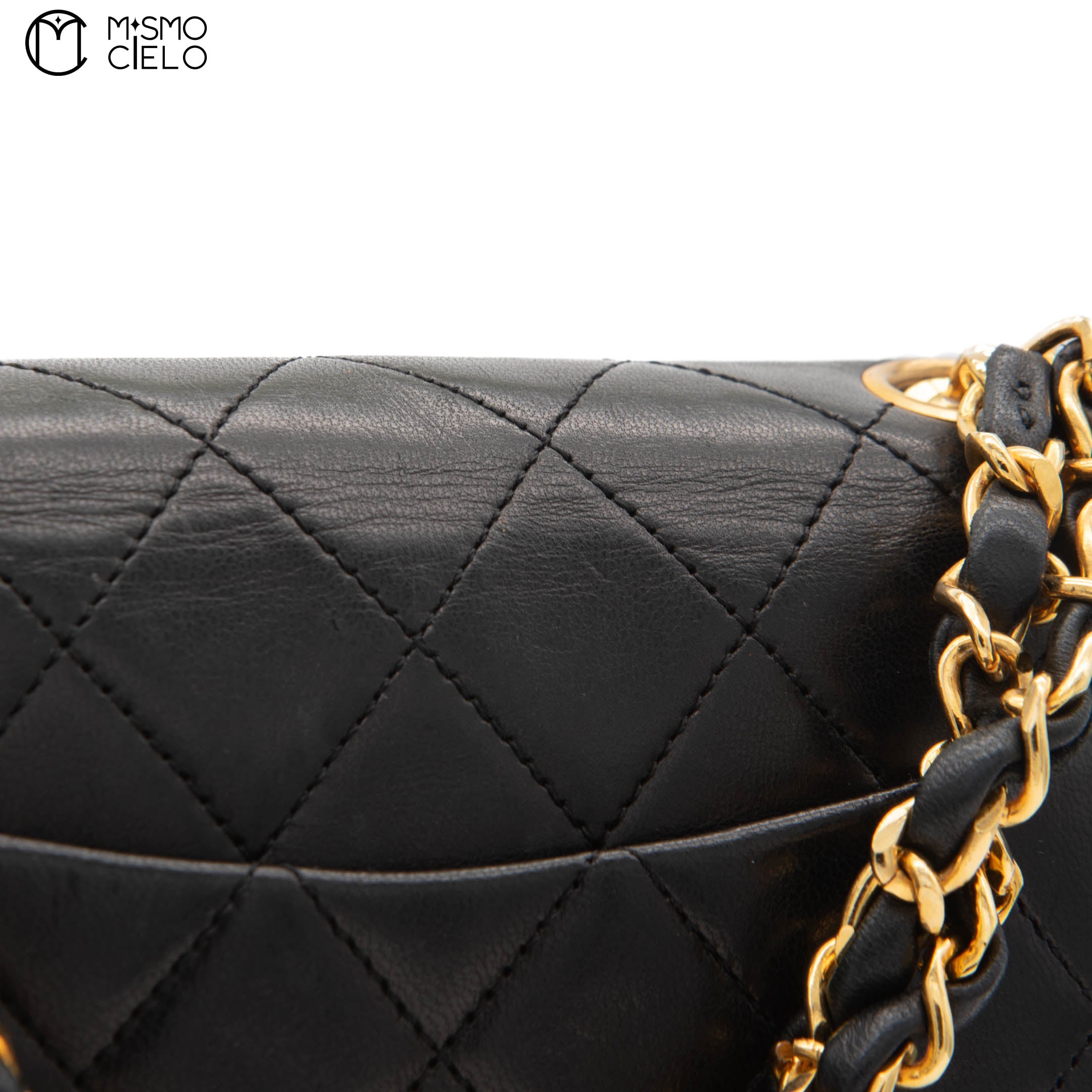 Black Lambskin Mini Square Ram Chain Handbag *