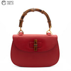 Red Turn lock Vintage Bamboo Handbag with Mirror