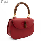 Red Turn lock Vintage Bamboo Handbag with Mirror