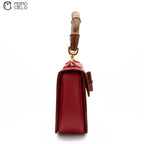 Red Turn lock Vintage Bamboo Handbag with Mirror
