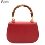 Red Turn lock Vintage Bamboo Handbag with Mirror