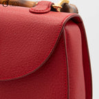 Red Turn lock Vintage Bamboo Handbag with Mirror