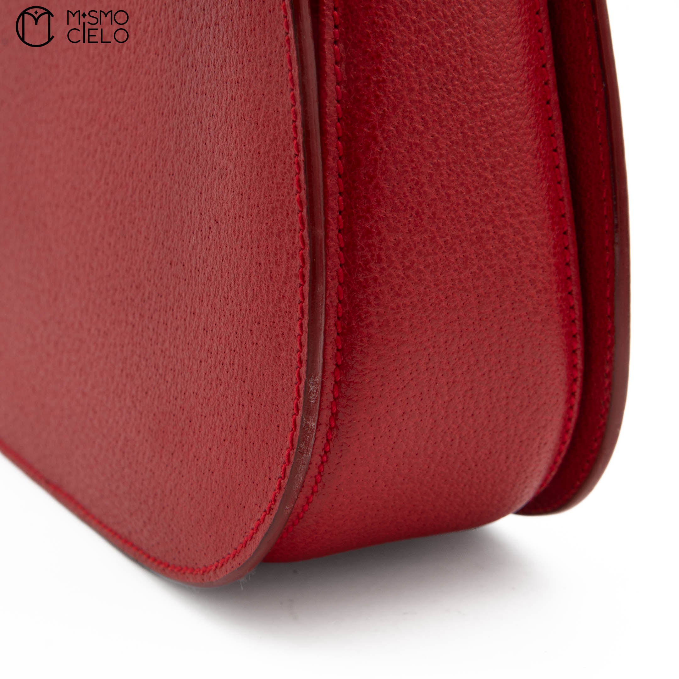Red Turn lock Vintage Bamboo Handbag with Mirror