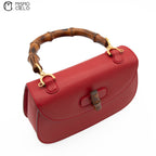 Red Turn lock Vintage Bamboo Handbag with Mirror