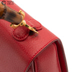 Red Turn lock Vintage Bamboo Handbag with Mirror