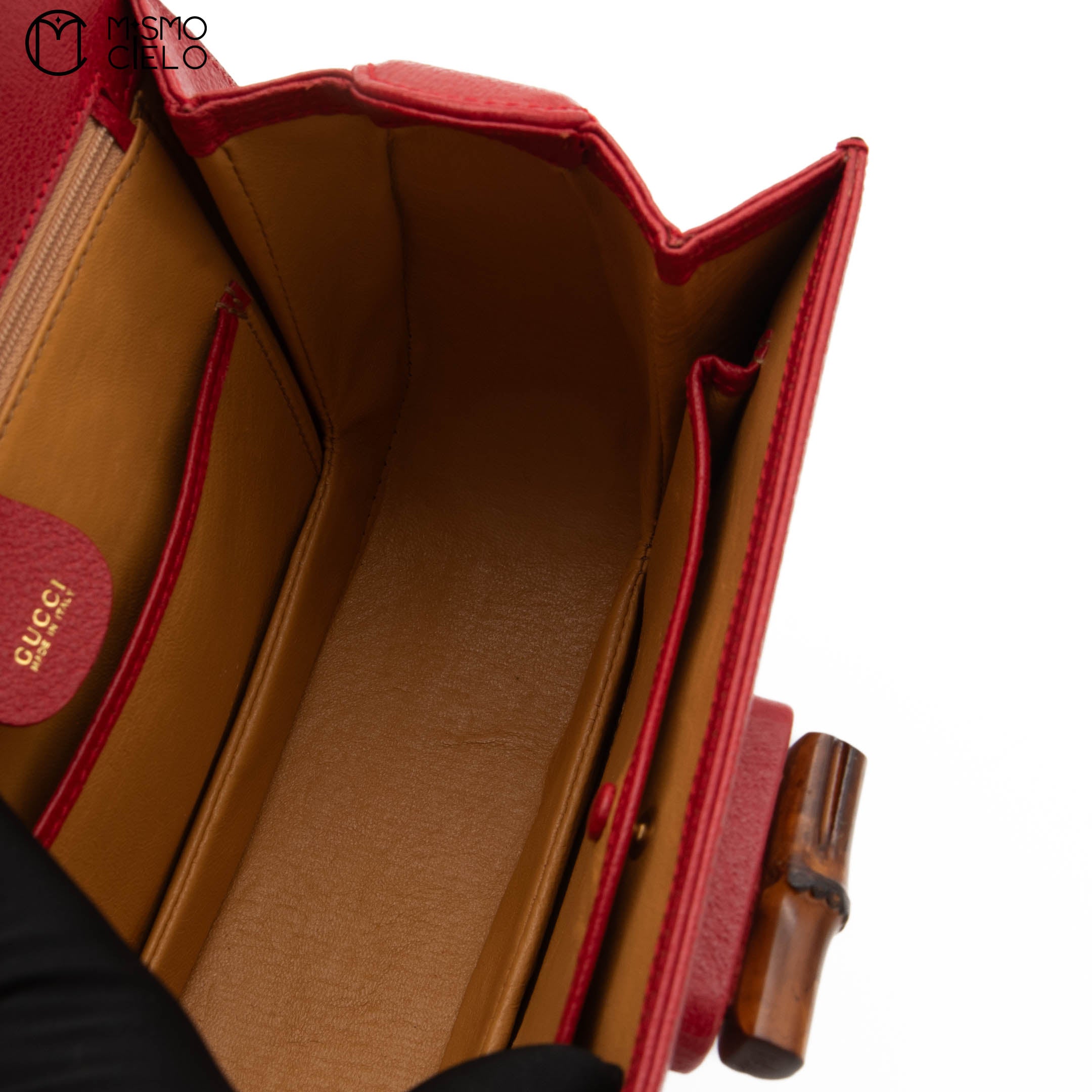 Red Turn lock Vintage Bamboo Handbag with Mirror