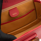 Red Turn lock Vintage Bamboo Handbag with Mirror