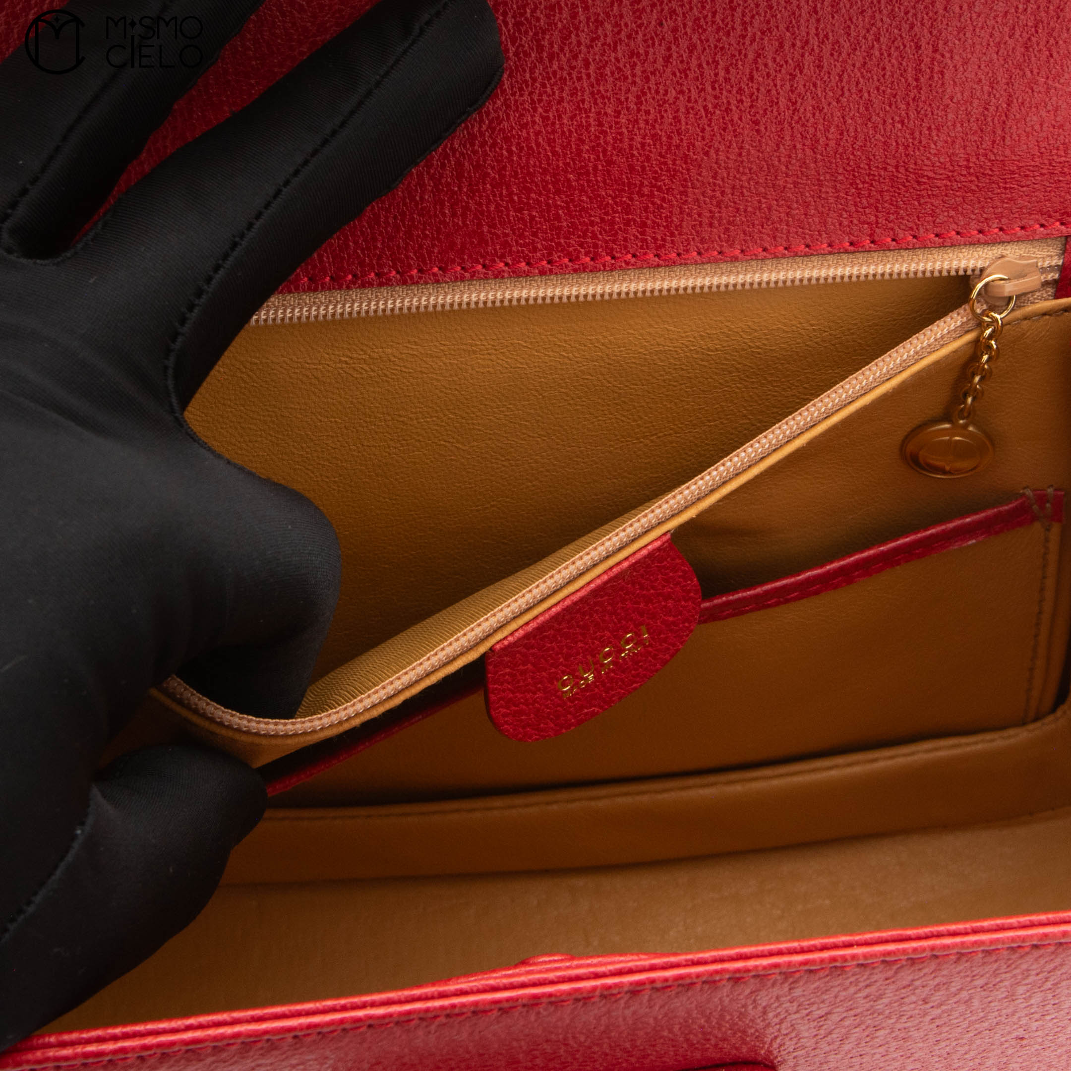 Red Turn lock Vintage Bamboo Handbag with Mirror