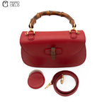 Red Turn lock Vintage Bamboo Handbag with Mirror