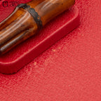 Red Turn lock Vintage Bamboo Handbag with Mirror