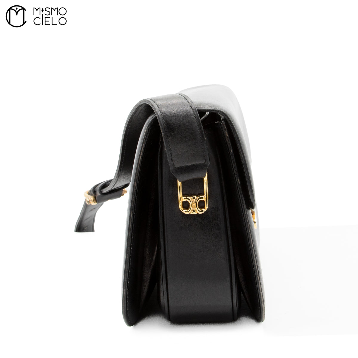 Black Triomphe Box Calfskin Shoulder Bag