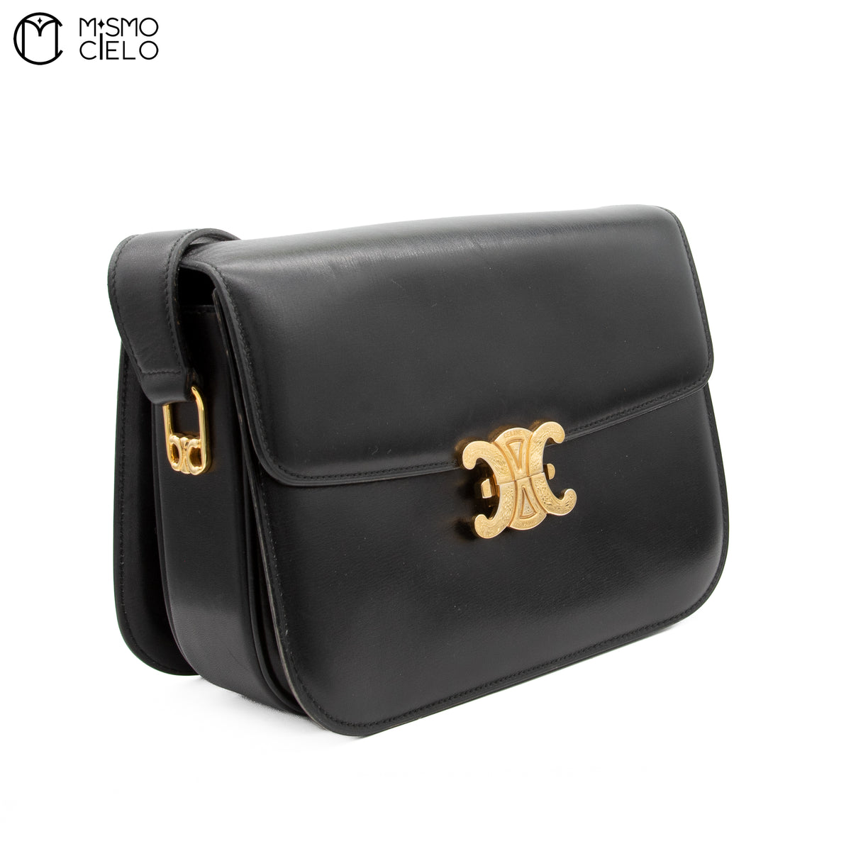 Black Triomphe Box Calfskin Shoulder Bag