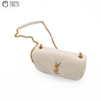 White Lulu Leather V-Stitch Chain Shoulder