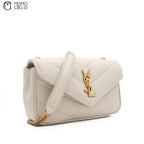 White Lulu Leather V-Stitch Chain Shoulder
