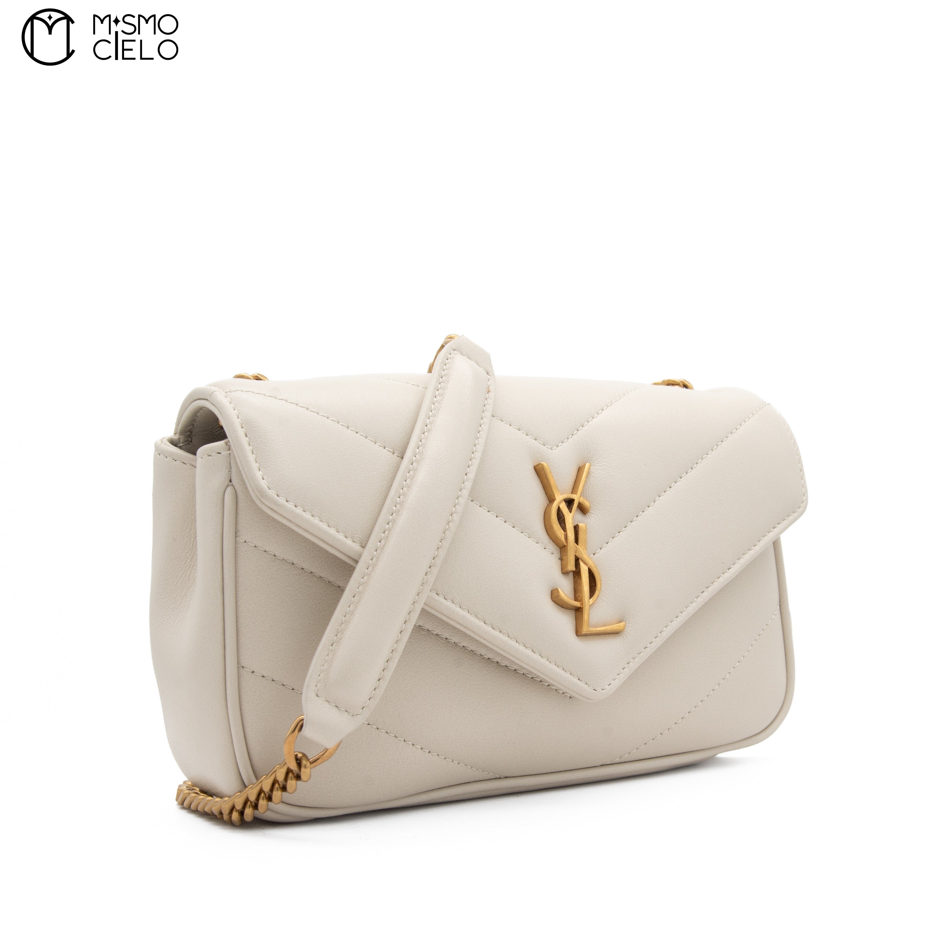 White Lulu Leather V-Stitch Chain Shoulder