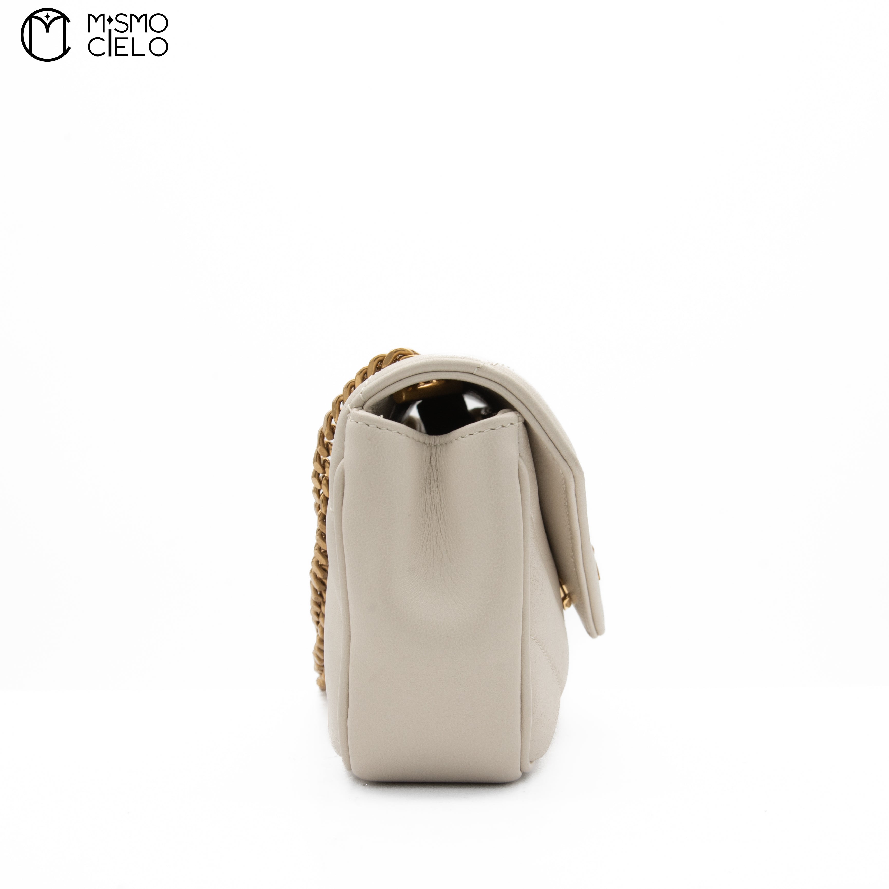 White Lulu Leather V-Stitch Chain Shoulder