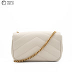 White Lulu Leather V-Stitch Chain Shoulder