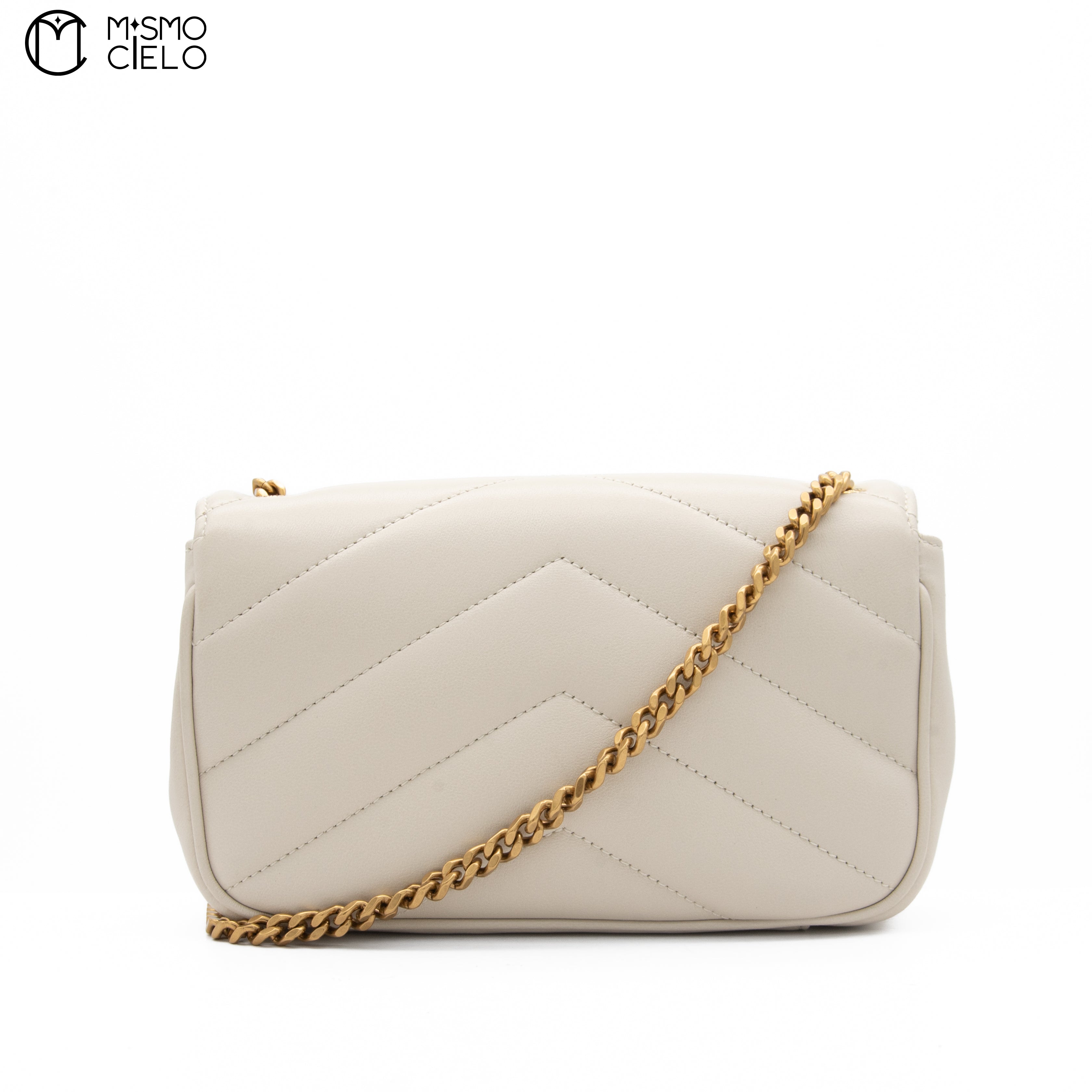 White Lulu Leather V-Stitch Chain Shoulder