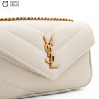 White Lulu Leather V-Stitch Chain Shoulder