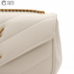White Lulu Leather V-Stitch Chain Shoulder