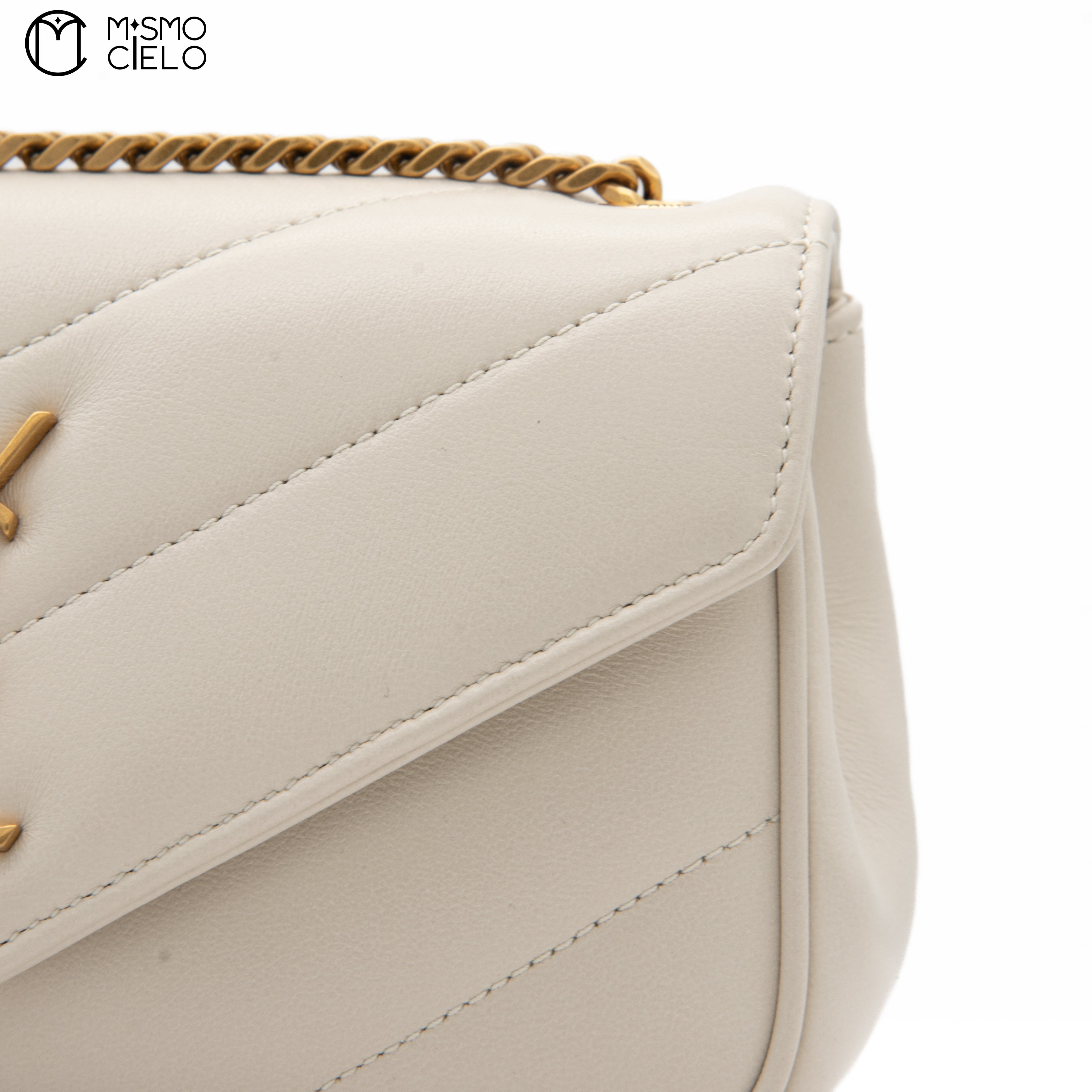 White Lulu Leather V-Stitch Chain Shoulder