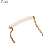 White Lulu Leather V-Stitch Chain Shoulder